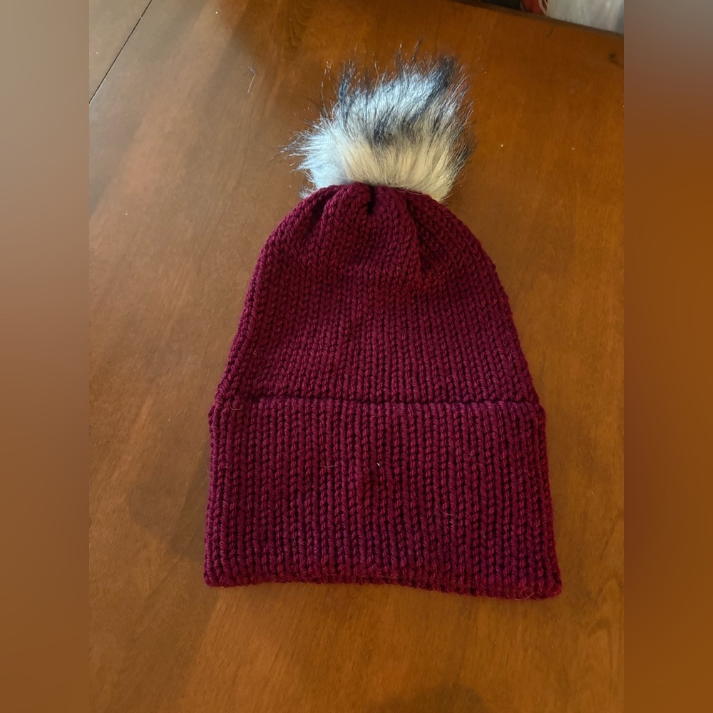 Burgundy Knit Pom-Pom Beanie